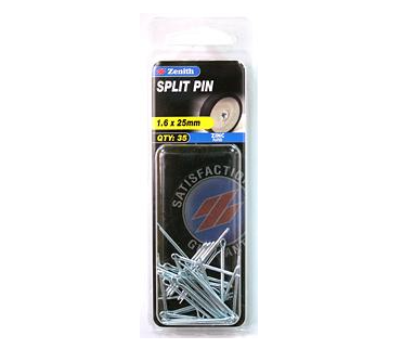 Zenith Split Pin 1.6x25mm Zinc Plated- 35PK