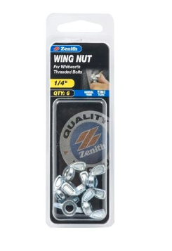 Zenith Wing Nut 1/4" Zinc Plated- 6PK