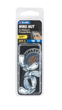 Zenith Wing Nut 3/8" Zinc Plated- 3PK