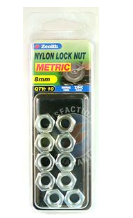 Zenith Nylon Lock Nut M8 Zinc Plated- 10PK