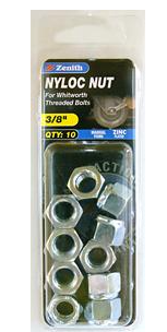 Zenith Nylon Lock Nut 3/8" Zinc Plated- 10PK