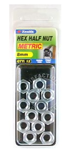 Zenith Half Hex Nut M8 Zinc Plated- 12PK