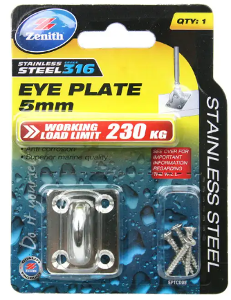 Zenith Square Eye Bolt Plate 5mm- Stainless Steel