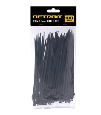 Detroit Cable Tie 150mm x 3.6mm Pk100- Black