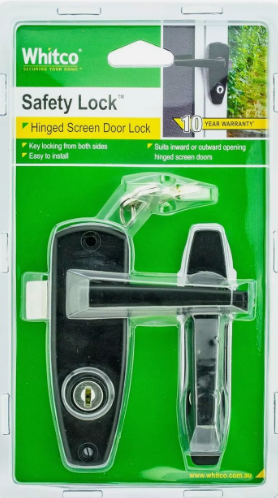 Whitco Safety Hinged Screen Door Lock- Black