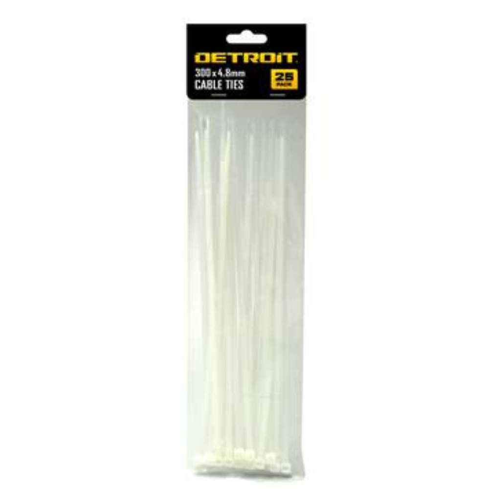 Detroit Cable Tie Standard 300mm x 4.8mm Natural Pk25