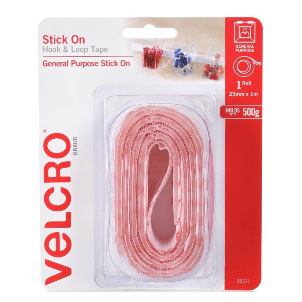 Velcro Hook & Loop Tape 25MMX1M White