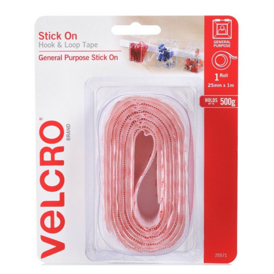 Velcro Hook & Loop Tape 25MMX1M White