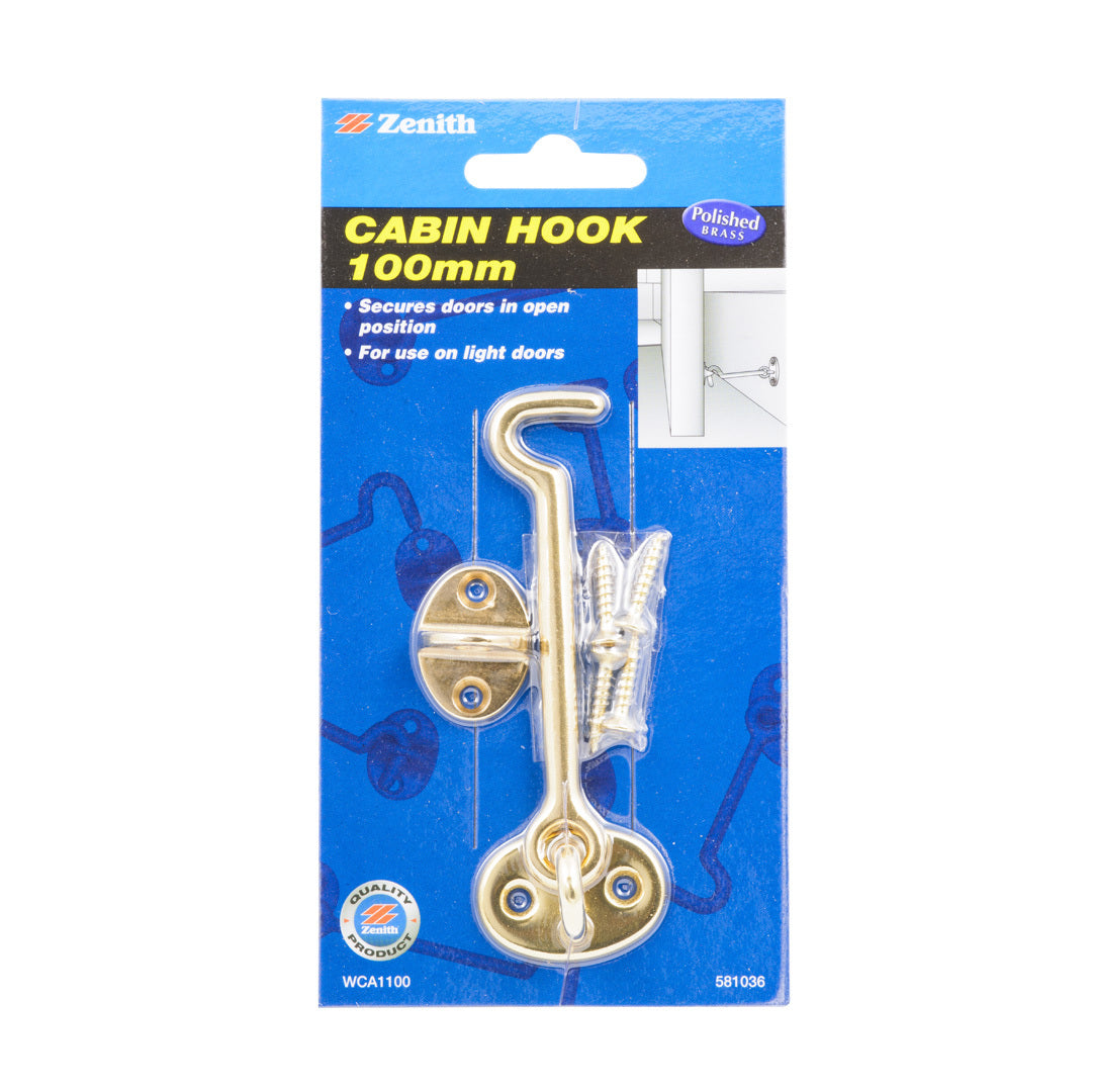 Zenith Cabin Hook Polished Brass 100mm