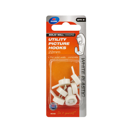 Zenith Utility Picture Hook White 22mm Pk6