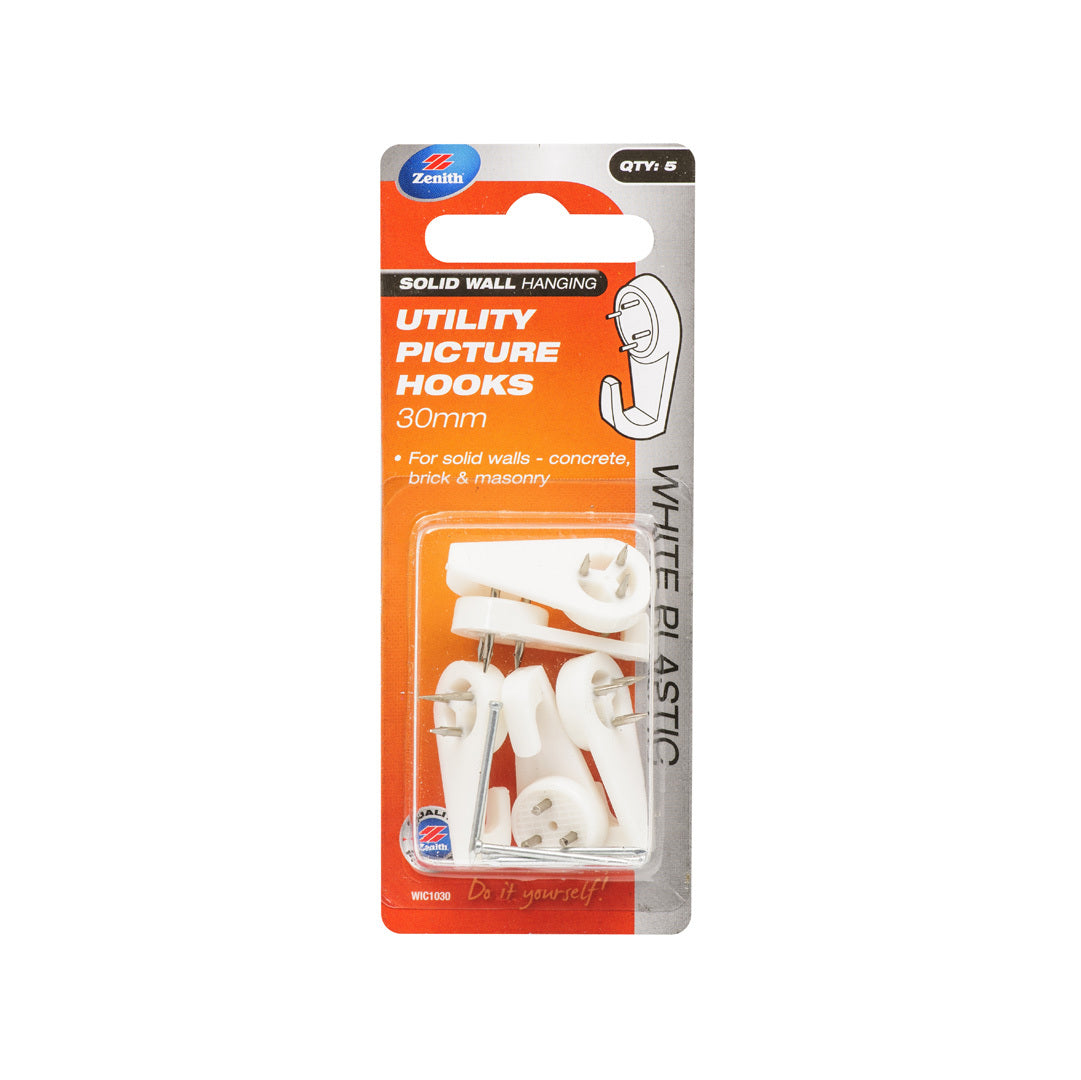 Zenith Utility Picture Hook White 30mm Pk5