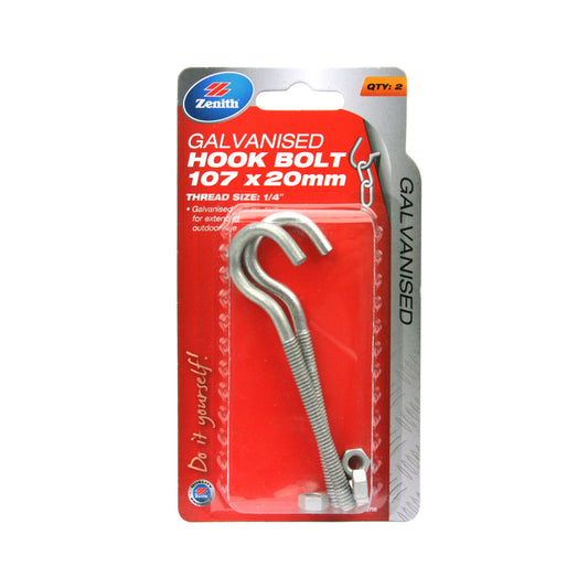 Zenith Gal Hook Bolt 107 x 20mm 2PK