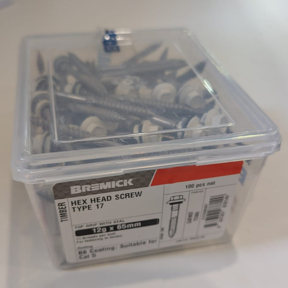 Bremick Hex Head Screw Type 17 12g x 65mm 100pk