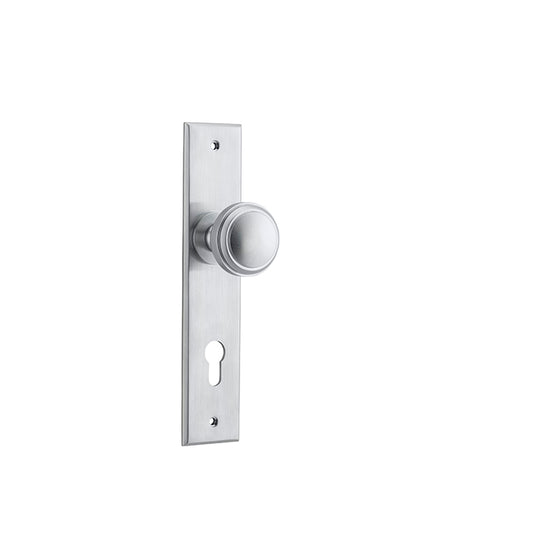 Iver Door Knob Paddington Chamfered Euro Pair Brushed Chrome CTC85mm D55xP63mm BPH240xW50mm