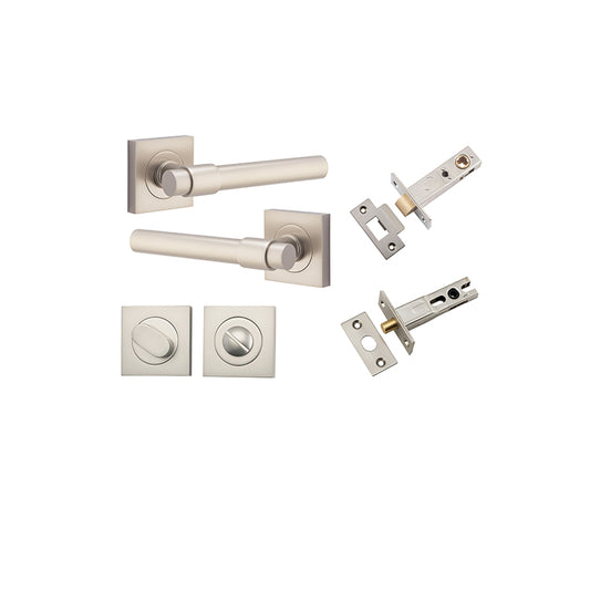 Iver Door Lever Helsinki Rose Square Satin Nickel Privacy Kit