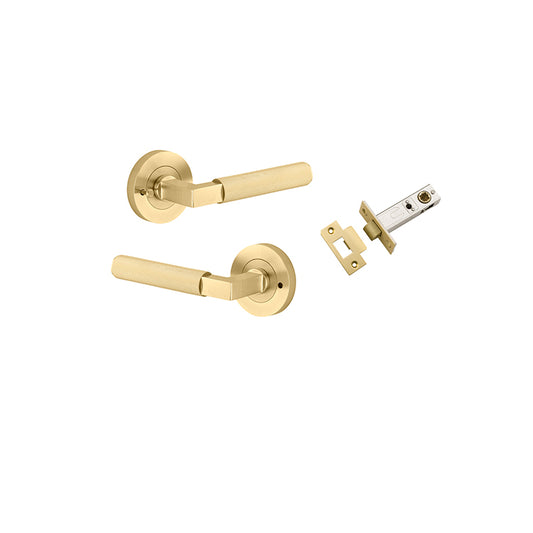 Iver Door Lever Brunswick Rose Round Brushed Gold PVD Inbuilt Privacy Kit