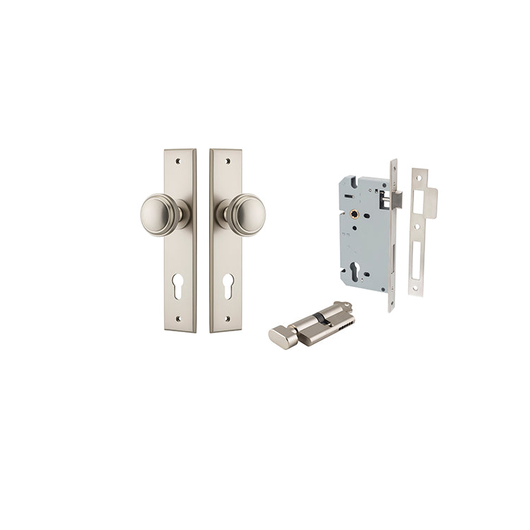 Iver Door Knob Paddington Chamfered Satin Nickel Key / Thumb Entrance Kit