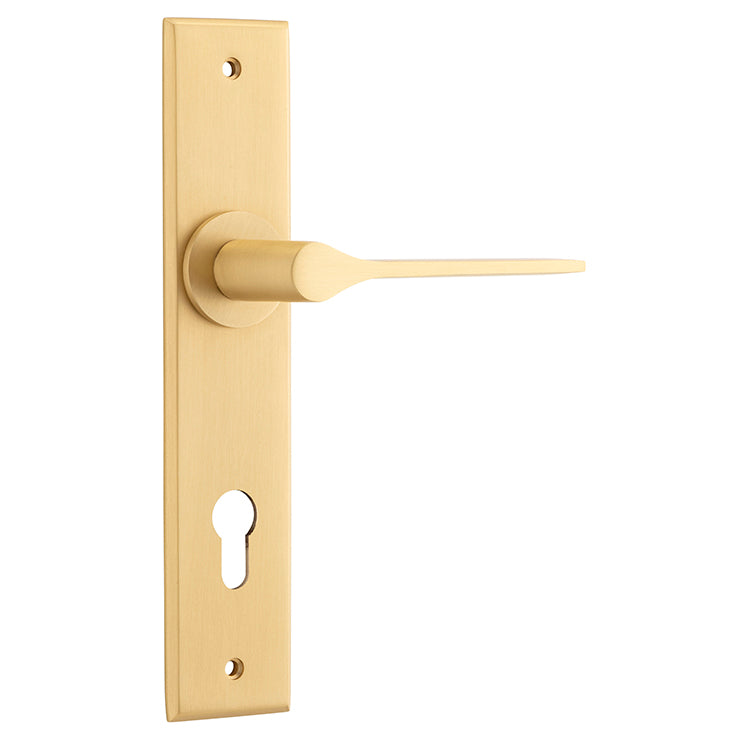 Iver Door Lever Como Chamfered Euro Pair Brushed Brass CTC85mm L119xP61mm BPH240xW50mm