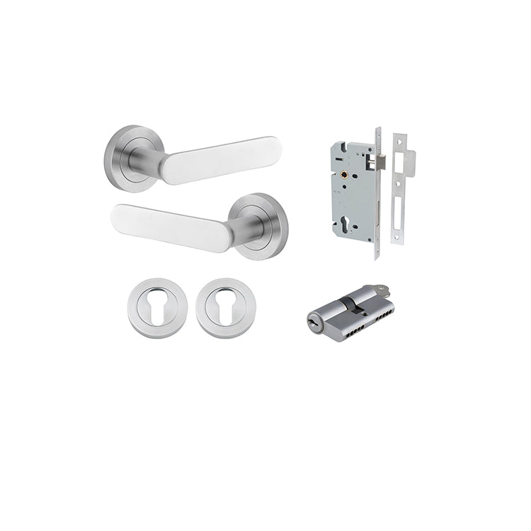 Iver Door Lever Bronte Rose Round Brushed Chrome Key / Key Entrance Kit