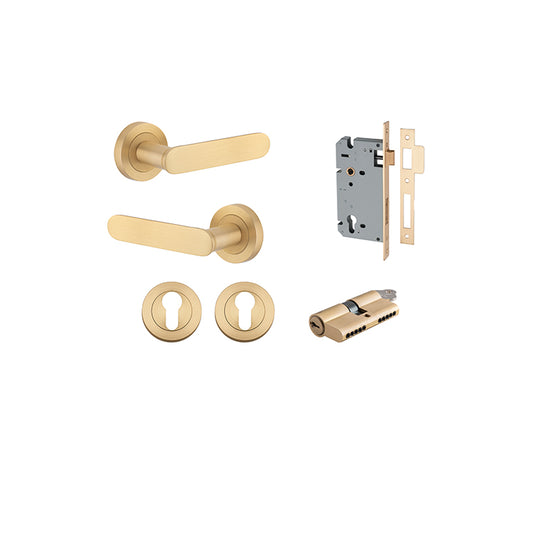 Iver Door Lever Bronte Rose Round Brushed Brass Key / Key Entrance Kit