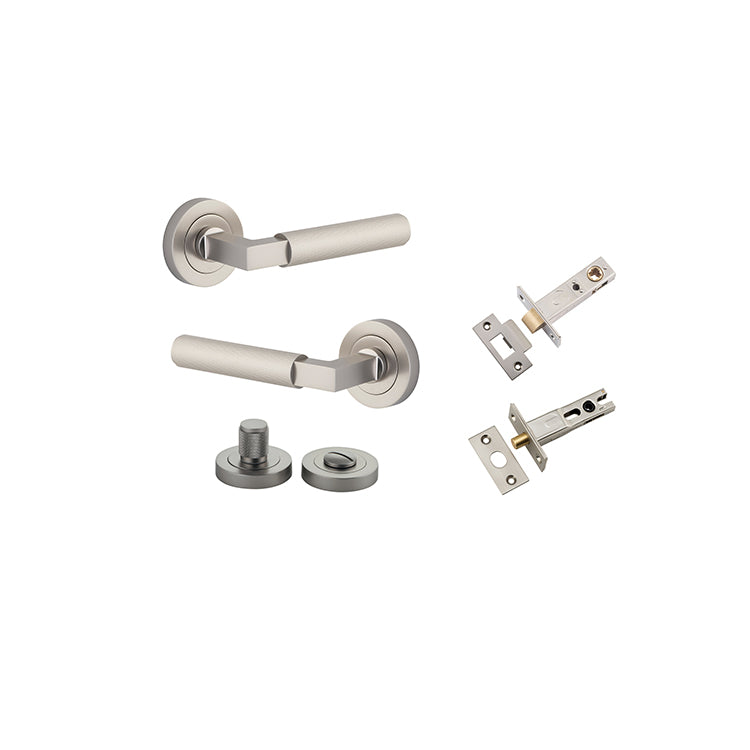 Iver Door Lever Brunswick Rose Round Satin Nickel Privacy Kit