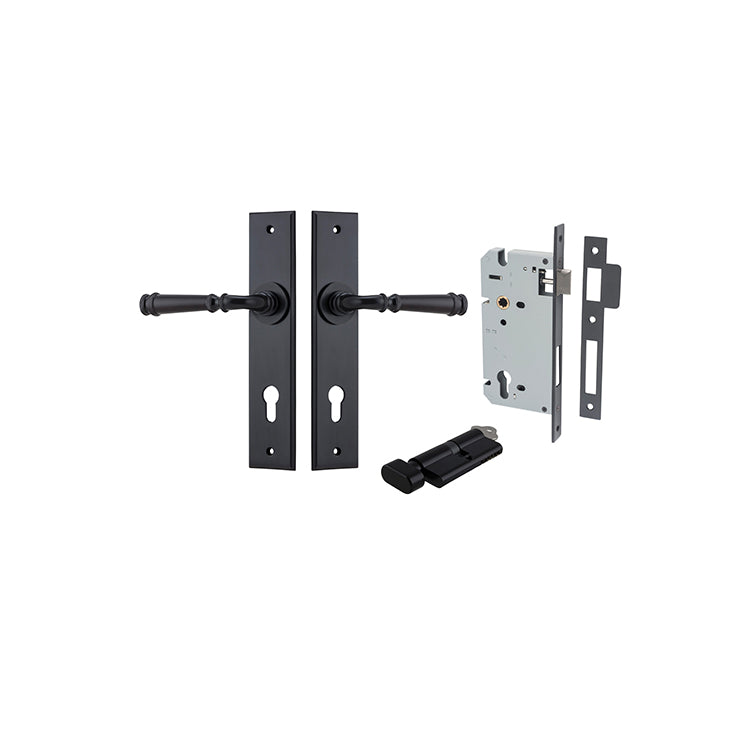 Iver Door Lever Verona Chamfered Matt Black Key / Thumb Entrance Kit