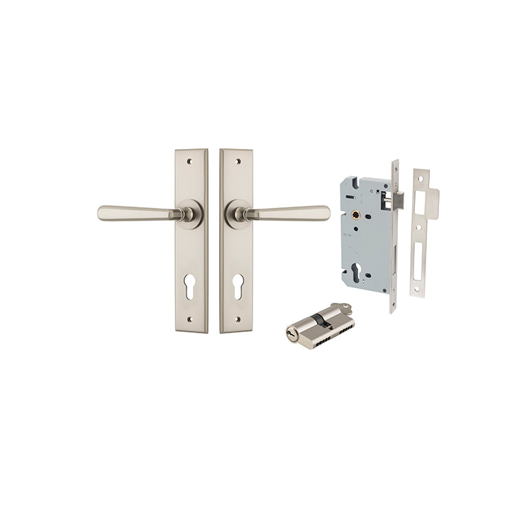 Iver Door Lever Copenhagen Chamfered Satin Nickel Key / Key Entrance Kit