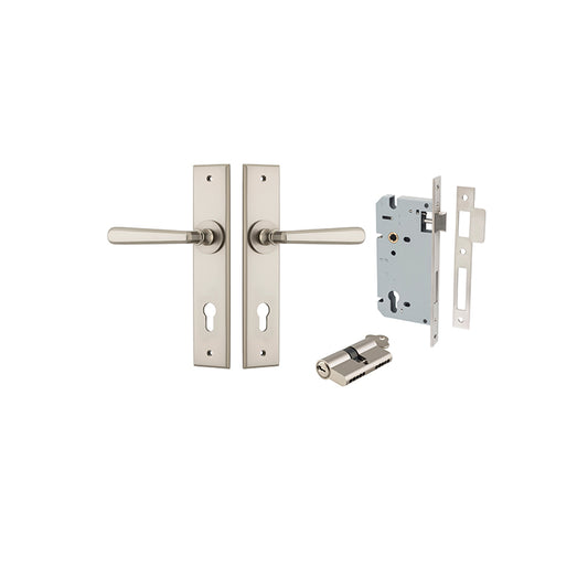 Iver Door Lever Copenhagen Chamfered Satin Nickel Key / Key Entrance Kit