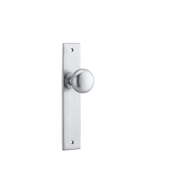 Iver Door Knob Cambridge Chamfered Latch Pair Brushed Chrome D55xP62mm BPH240xW50mm