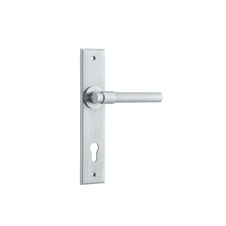 Iver Door Lever Helsinki Chamfered Euro Pair Brushed Chrome CTC85mm L137xP60mm BPH240xW50mm