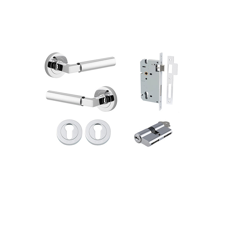 Iver Door Lever Berlin Rose Round Polished Chrome Key / Key Entrance Kit