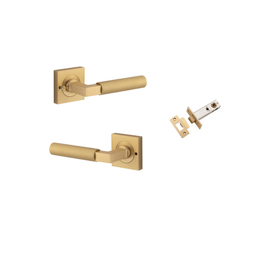 Iver Door Lever Berlin Rose Square Brushed Brass Inbuilt Privacy Kit