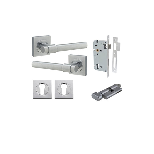 Iver Door Lever Helsinki Rose Square Brushed Chrome Key / Thumb Entrance Kit