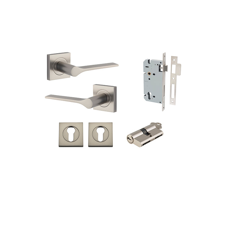 Iver Door Lever Como Rose Square Satin Nickel Key / Key Entrance Kit