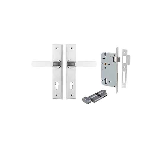 Iver Door Lever Bronte Chamfered Brushed Chrome Key / Thumb Entrance Kit