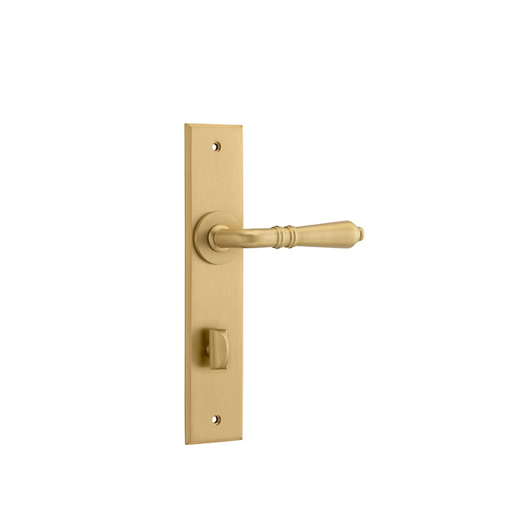 Iver Door Lever Sarlat Chamfered Privacy Pair Brushed Brass CTC85mm L111xP55mm BPH240xW50mm