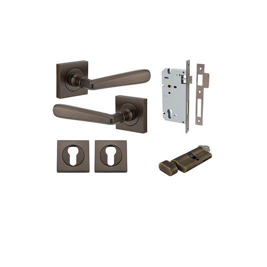 Iver Door Lever Copenhagen Rose Square Signature Brass Key / Thumb Entrance Kit