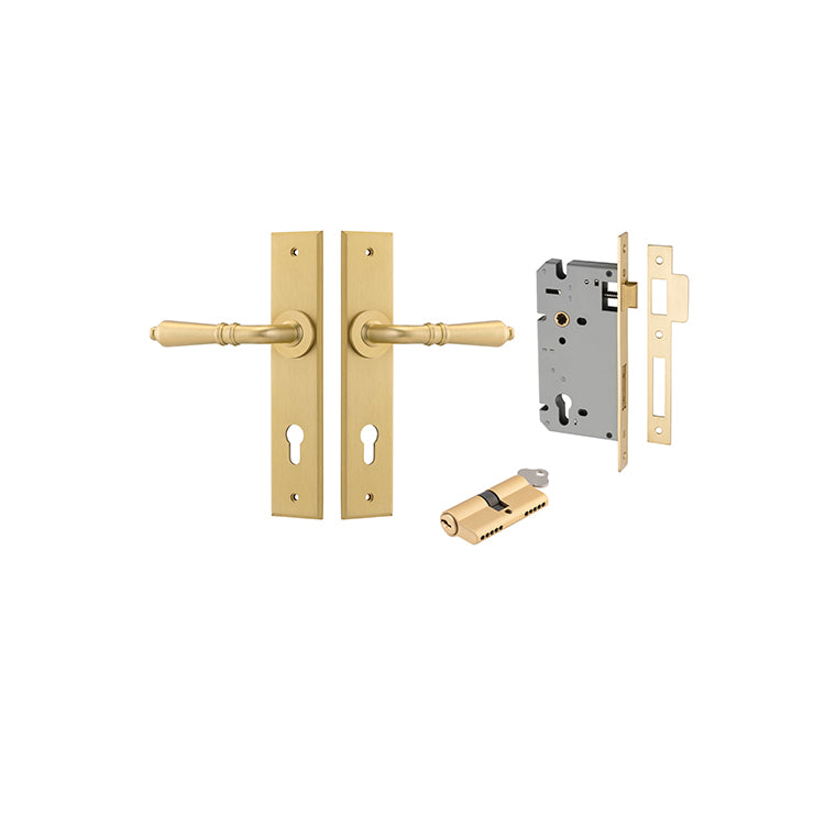 Iver Door Lever Sarlat Chamfered Brushed Gold PVD Key / Key Entrance Kit