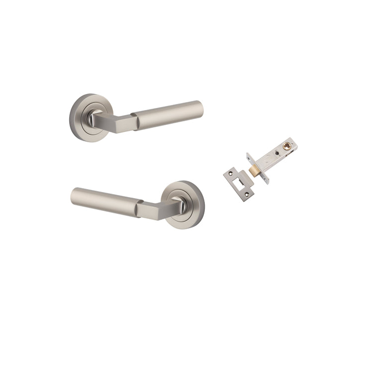 Iver Door Lever Berlin Rose Round Satin Nickel Passage Kit