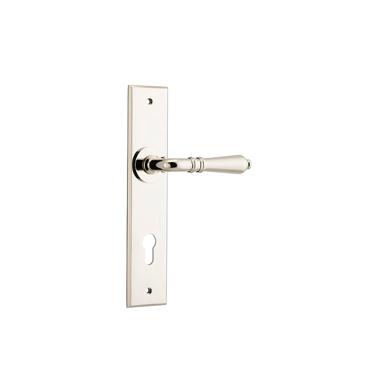 Iver Door Lever Sarlat Chamfered Euro Pair Polished Nickel CTC85mm L111xP55mm BPH240xW50mm