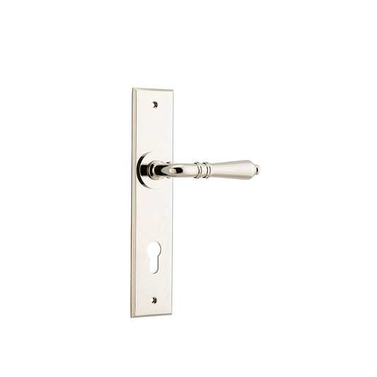 Iver Door Lever Sarlat Chamfered Euro Pair Polished Nickel CTC85mm L111xP55mm BPH240xW50mm