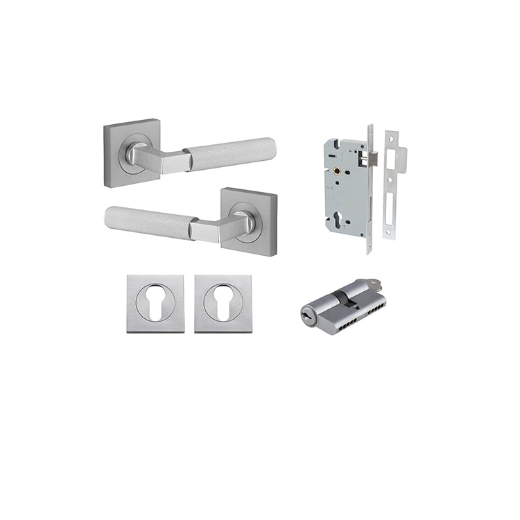 Iver Door Lever Brunswick Rose Square Brushed Chrome Key / Key Entrance Kit