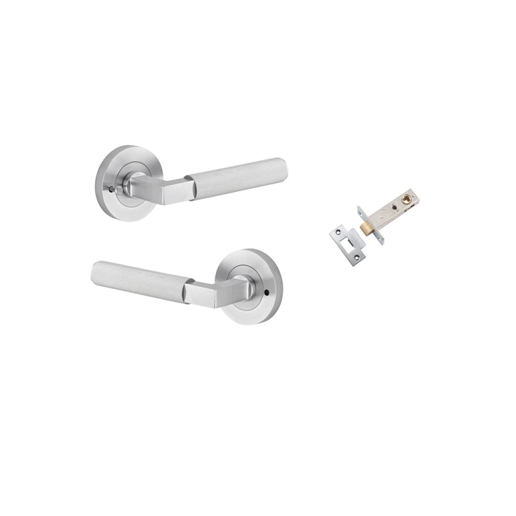 Iver Door Lever Brunswick Rose Round Brushed Chrome Inbuilt Privacy Kit