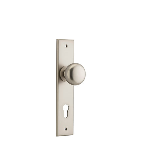 Iver Door Knob Cambridge Chamfered Euro Pair Satin Nickel CTC85mm D55xP62mm BPH240xW50mm