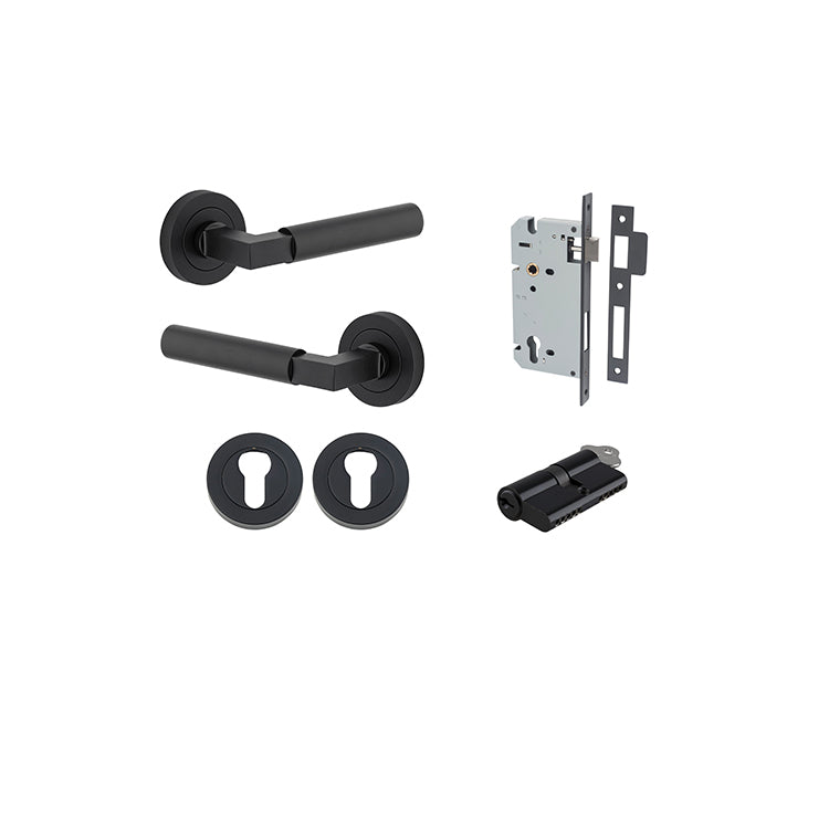 Iver Door Lever Berlin Rose Round Matt Black Key / Key Entrance Kit