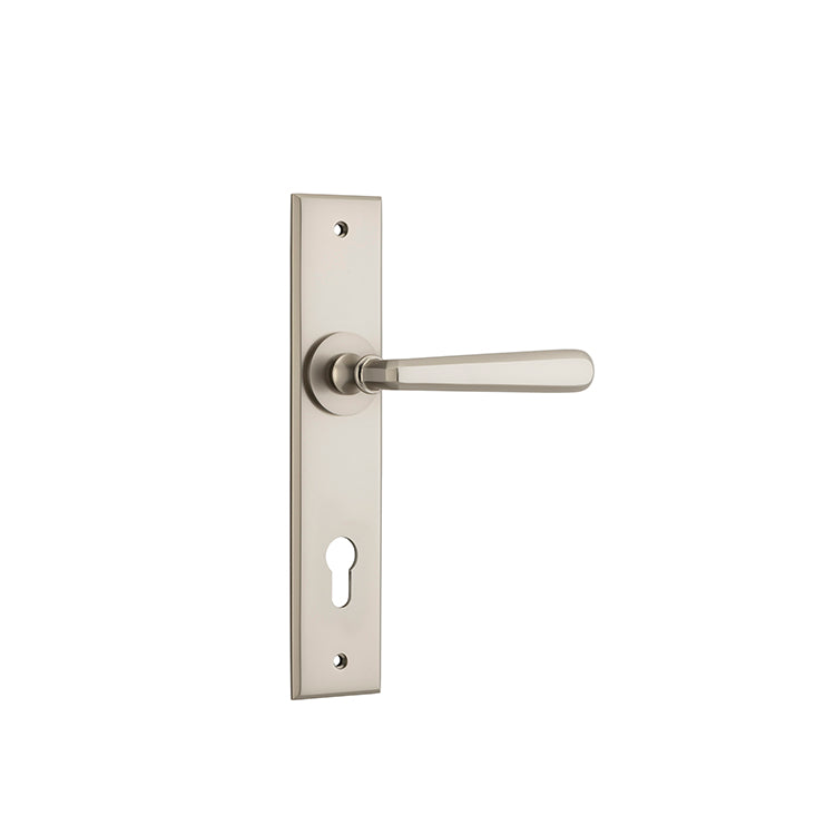 Iver Door Lever Copenhagen Chamfered Euro Pair Satin Nickel CTC85mm L120xP59mm BPH240xW50mm