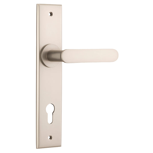 Iver Door Lever Bronte Chamfered Euro Pair Satin Nickel CTC85mm L117xP55mm BPH240xW50mm