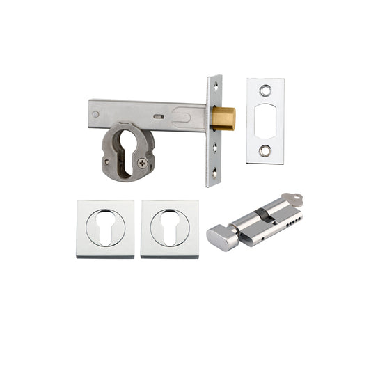 Iver Mortice Deadbolt Euro Polished Chrome Backset 60mm Key/Thumb Escutcheon Square Kit - Preorder for Late Jan 2025