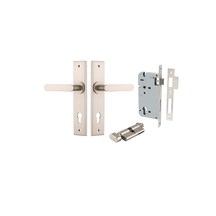 Iver Door Lever Bronte Chamfered Satin Nickel Key / Thumb Entrance Kit