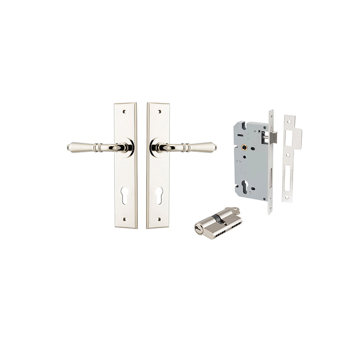 Iver Door Lever Sarlat Chamfered Polished Nickel Key / Key Entrance Kit